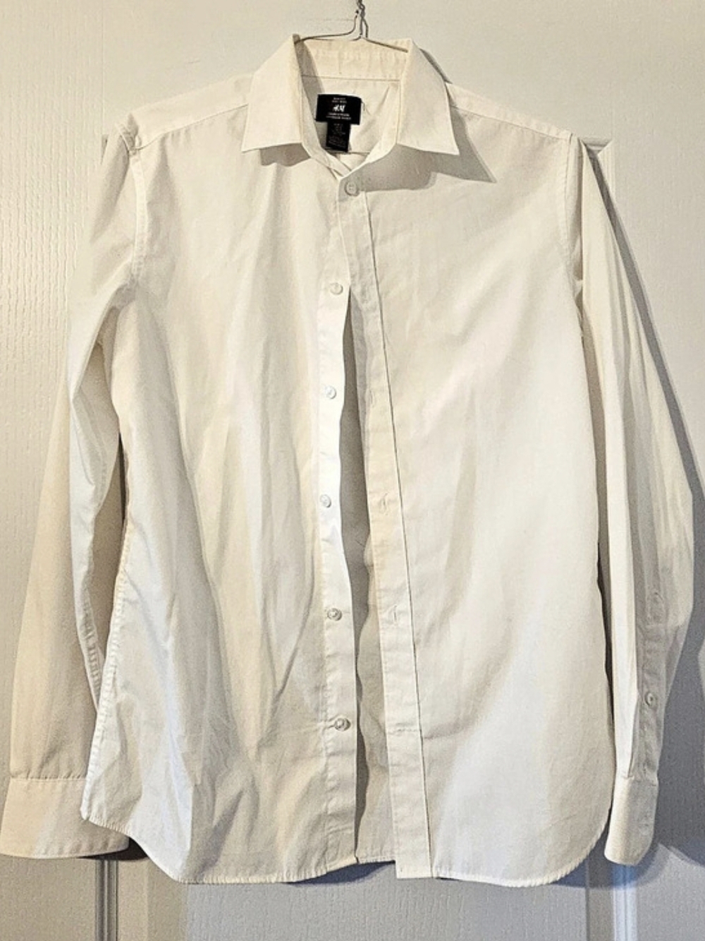 H&M Slim Fit Easy Iron Shirt White Button Down Size Small